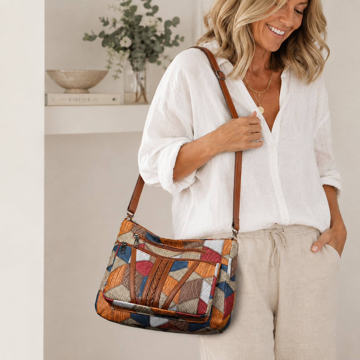 Nella – Borsa Patchwork con Inserti in Ecopelle – Spazio Moda – vista 2