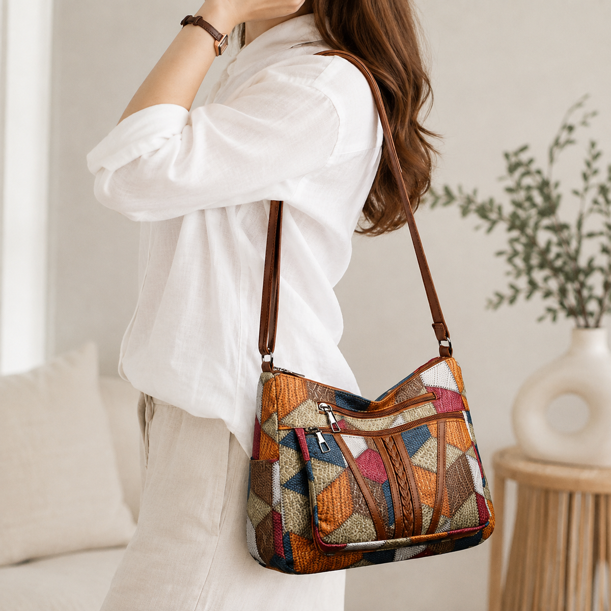 Nella – Borsa Patchwork con Inserti in Ecopelle – Spazio Moda – vista 3