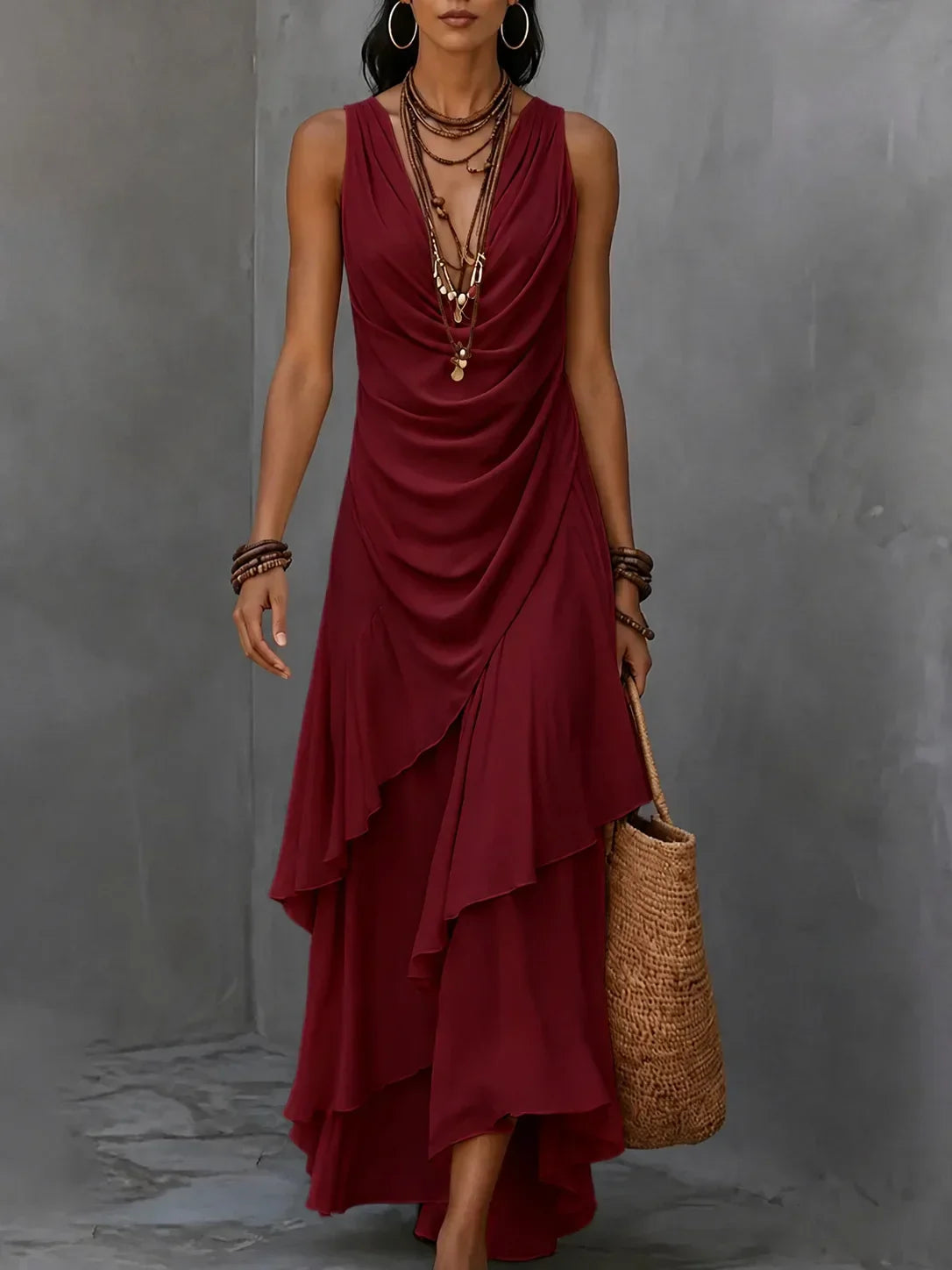 Abito Lungo Senza Maniche con Scollo a V – Spazio Moda – vista 4