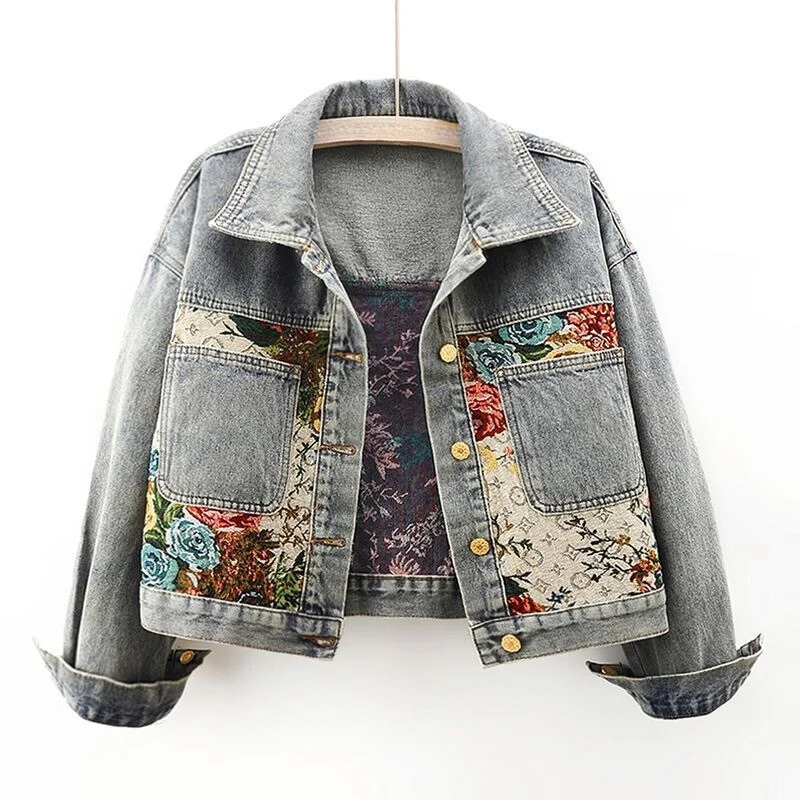 Giacca Corta a Fiori in Denim – Spazio Moda