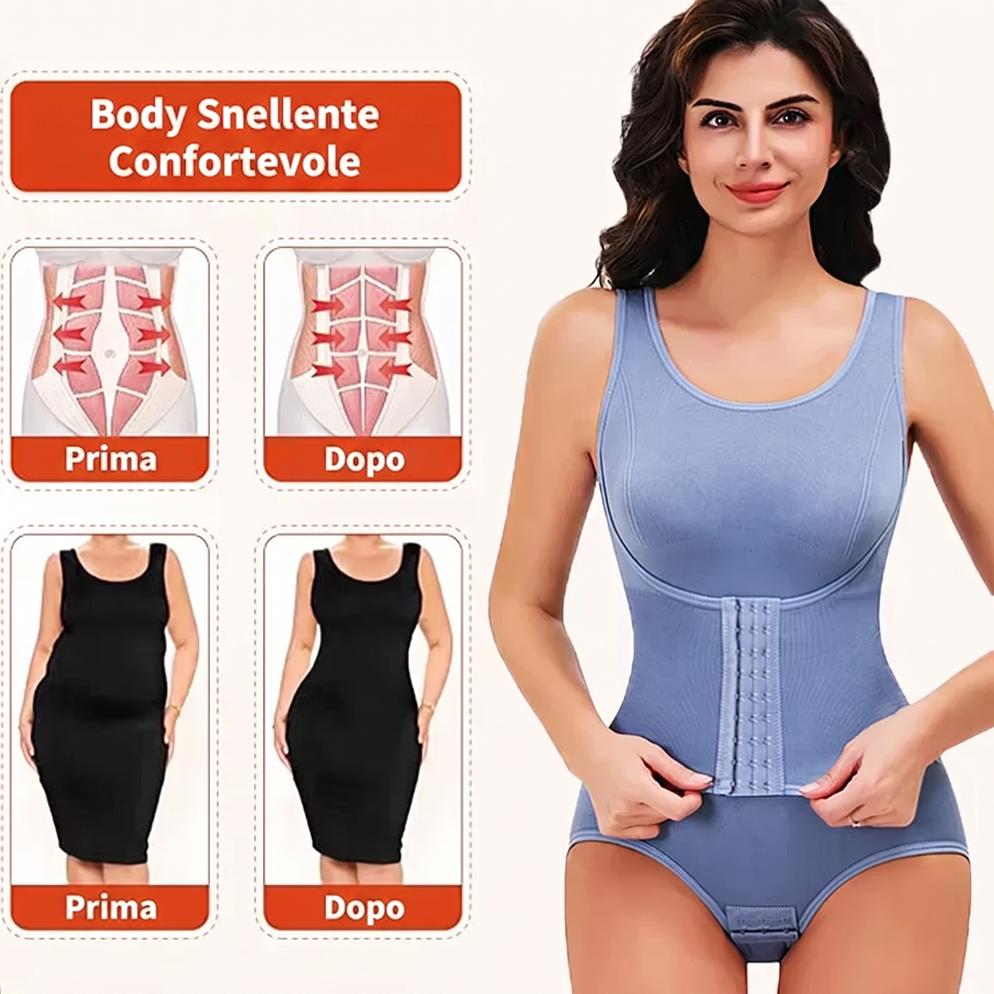 Fiamma – Body Modellante con Fascia in Vita e Zip Laterale – Spazio Moda – vista 5