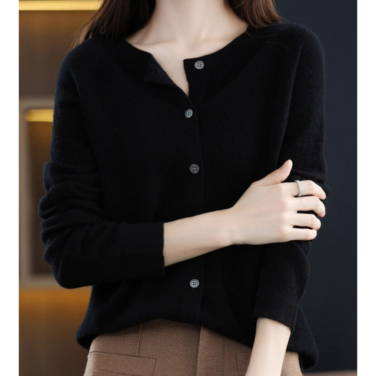 Cardigan a Coste Girocollo con Bottoni – Spazio Moda – vista 6