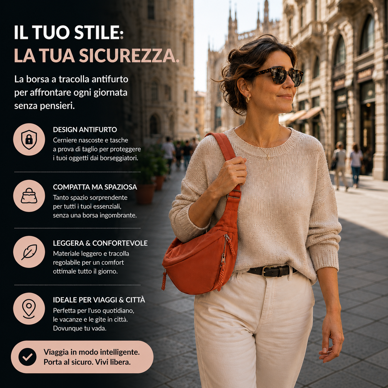 Gioia – Borsa a Spalla a Mezzaluna in Nylon – Spazio Moda – vista 2