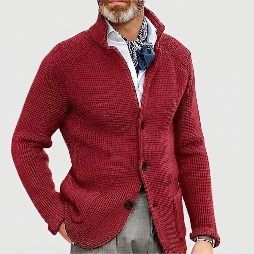 Cardigan Testurizzato con Collo alla Coreana con Bottoni – Spazio Moda – vista 4
