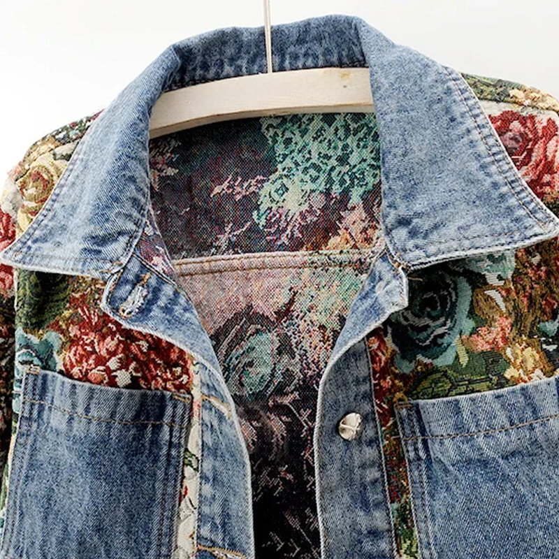 Giacca Corta a Fiori in Denim – Spazio Moda – vista 3