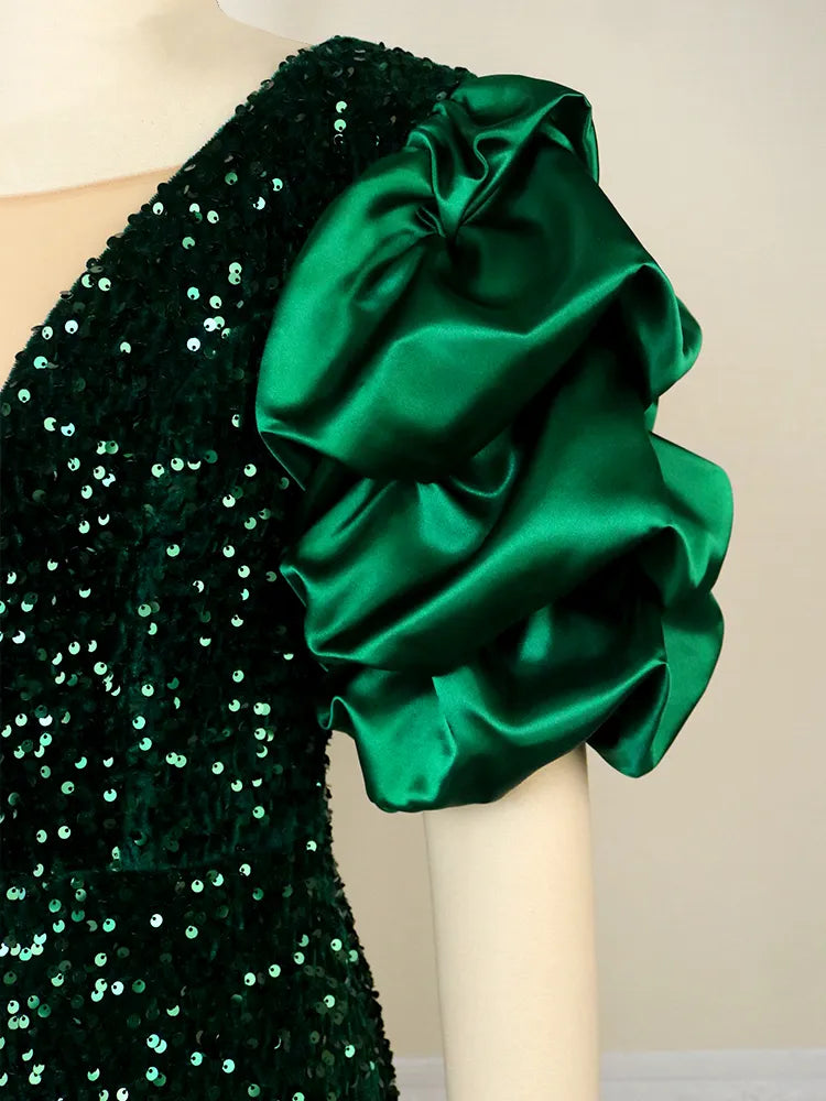 Abito Midi con Paillettes con Maniche a Sbuffo – Spazio Moda – vista 6