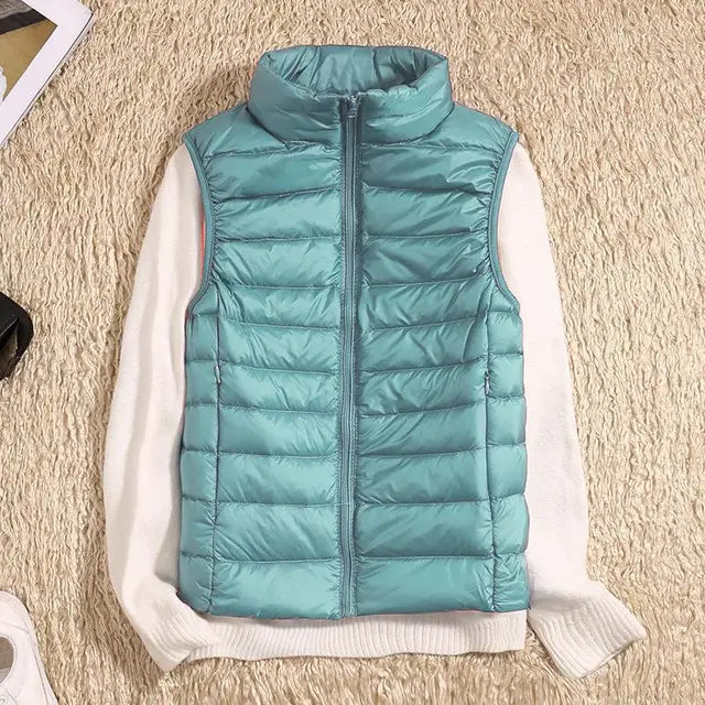 Gilet Trapuntato con Collo alla Coreana con Zip – Spazio Moda – vista 3