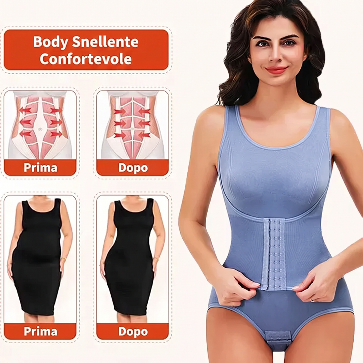 Fiamma – Body Modellante con Fascia in Vita e Zip Laterale – Spazio Moda – vista 5