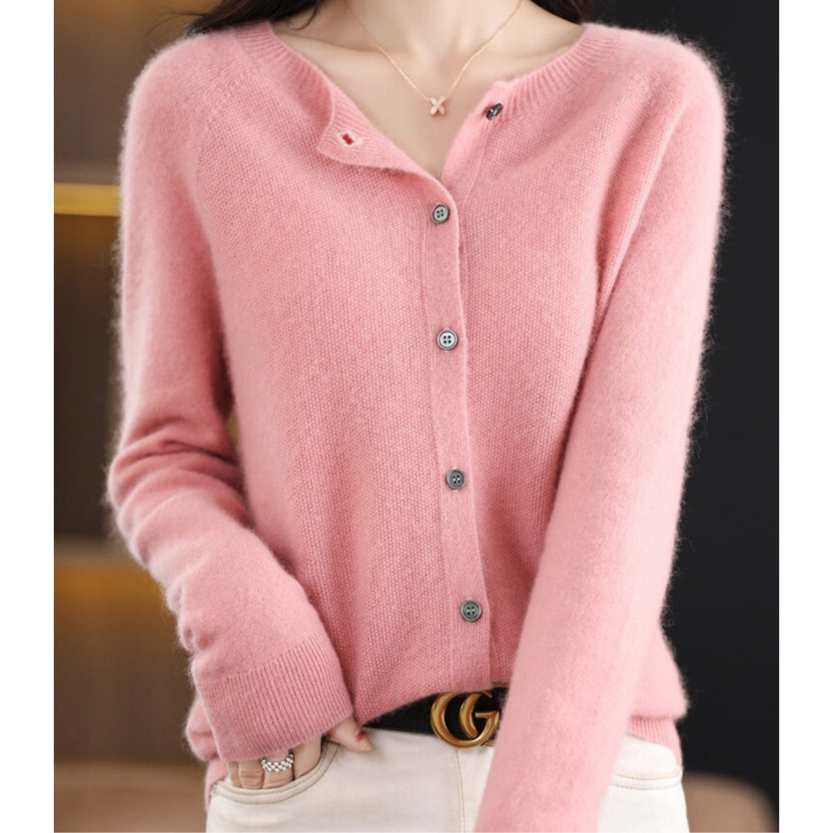 Cardigan a Coste Girocollo con Bottoni – Spazio Moda – vista 2