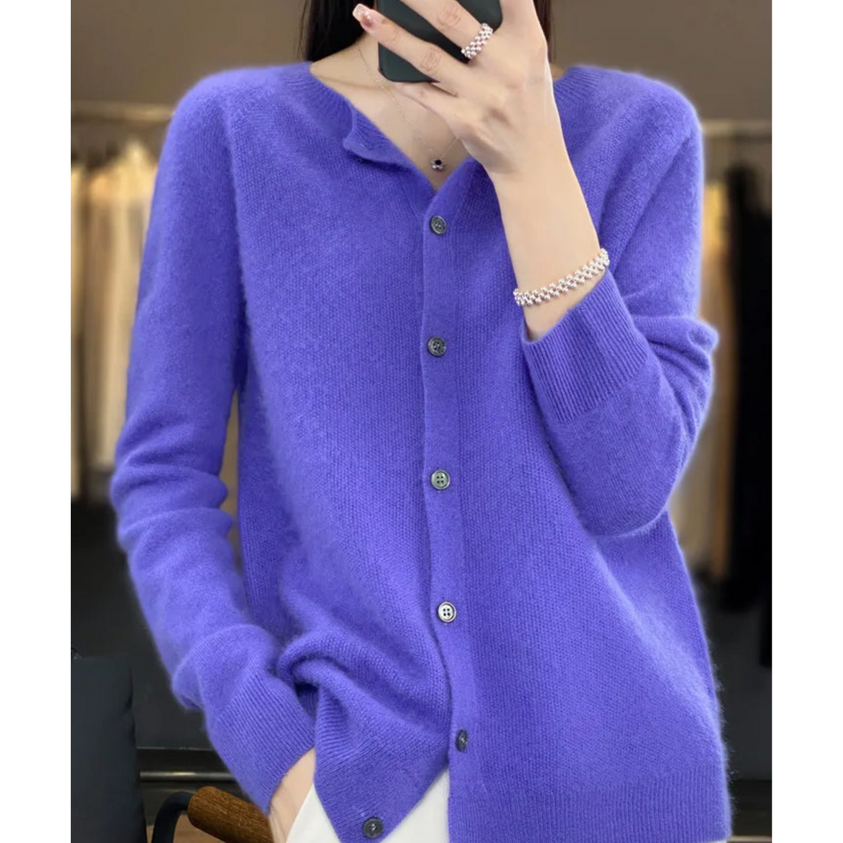 Cardigan a Coste Girocollo con Bottoni – Spazio Moda – vista 3