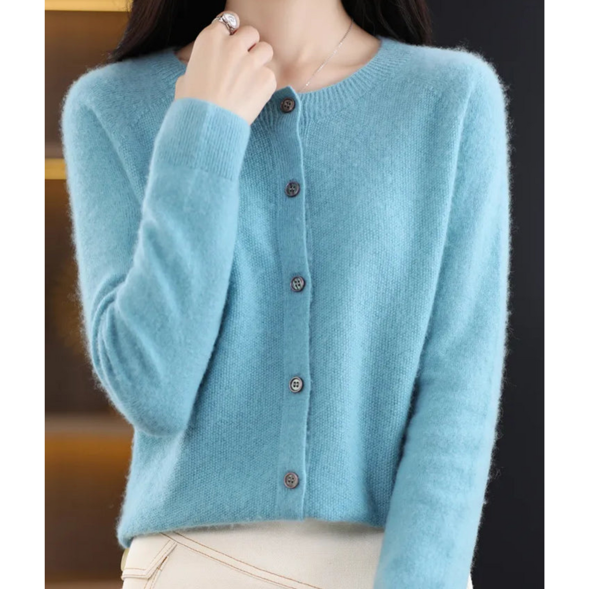 Cardigan a Coste Girocollo con Bottoni – Spazio Moda – vista 4