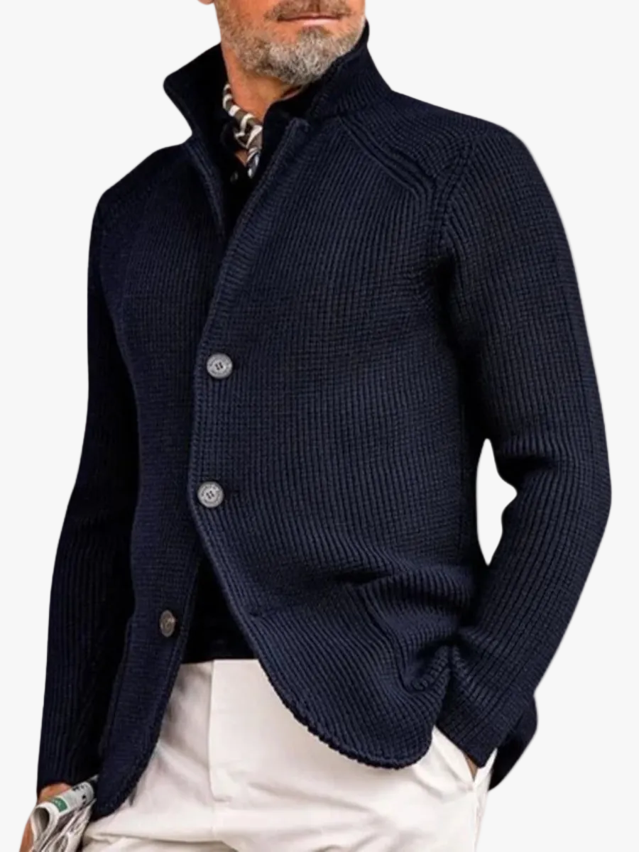 Cardigan Testurizzato con Collo alla Coreana con Bottoni – Spazio Moda
