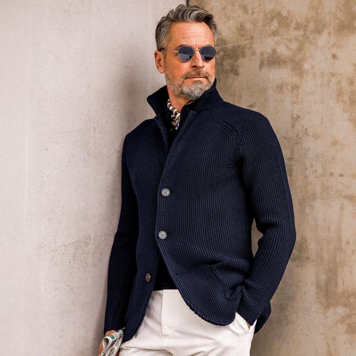 Cardigan Testurizzato con Collo alla Coreana con Bottoni – Spazio Moda – vista 2