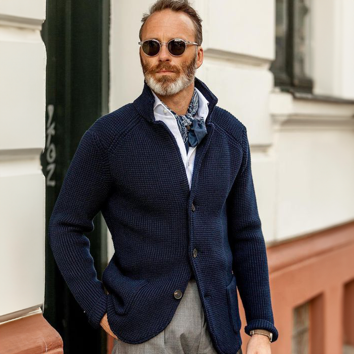 Cardigan Testurizzato con Collo alla Coreana con Bottoni – Spazio Moda – vista 3