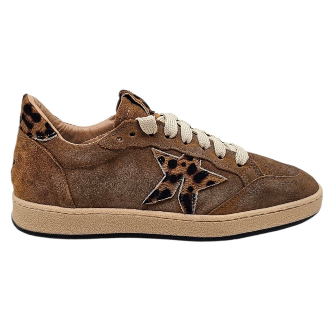 Seattle – Sneakers in Camoscio Cuoio con Inserti Cavallino – Spazio Moda