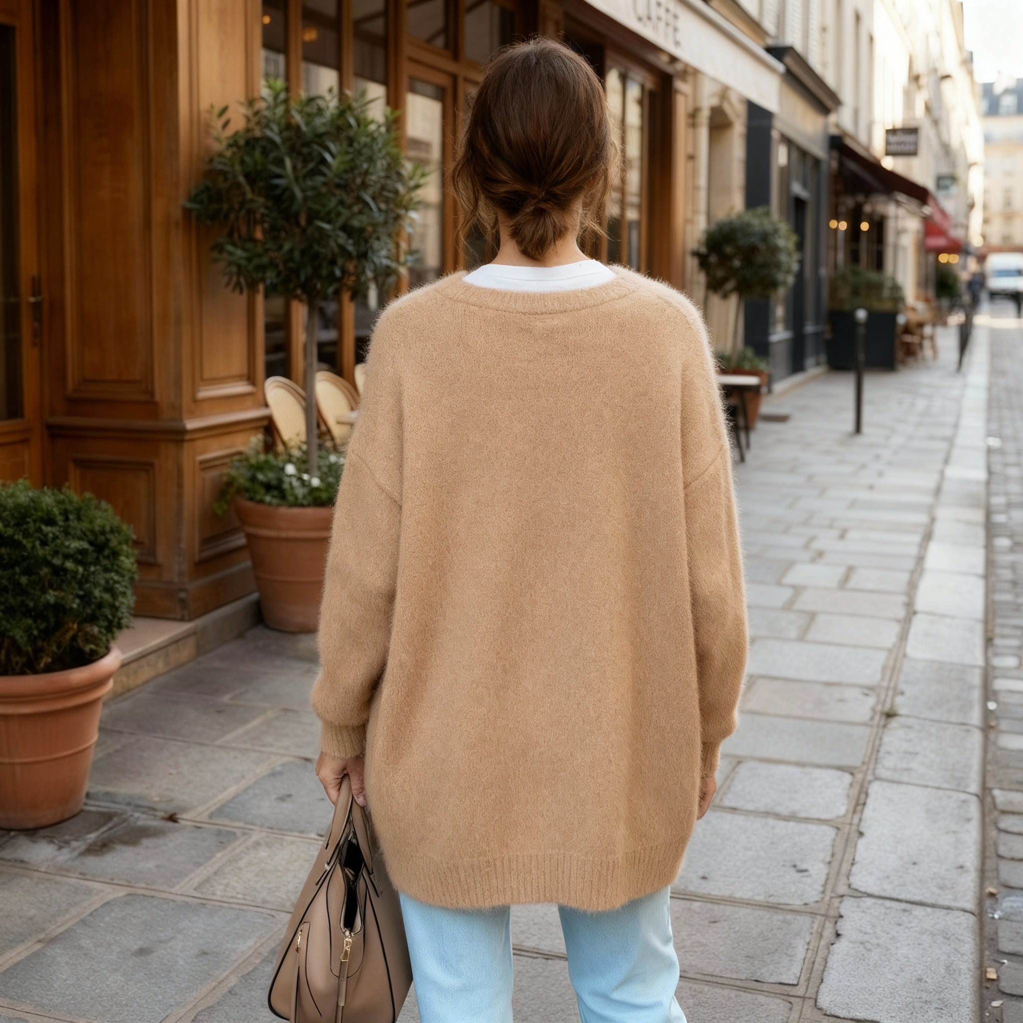 Cardigan Lungo Girocollo con Tasche – Spazio Moda – vista 3